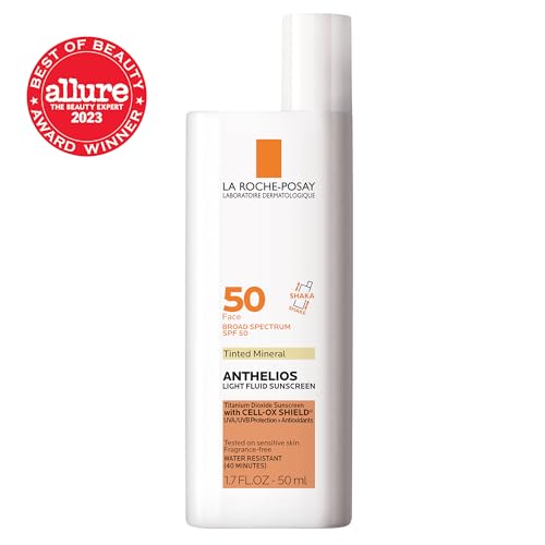 La Roche-Posay Anthelios Tinted Sunscreen SPF 50, Ultra-Light Fluid Broad Spectrum SPF 50, Face Sunscreen with Titanium Dioxide Mineral, Universal Tint, Oil-Free