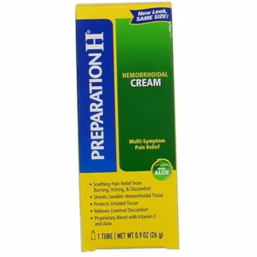 Preparation H Hemorrhoid Symptom Treatment Cream (0.9 Ounce Tube), Maximum Strength Multi-Symptom Pain Relief with Aloe