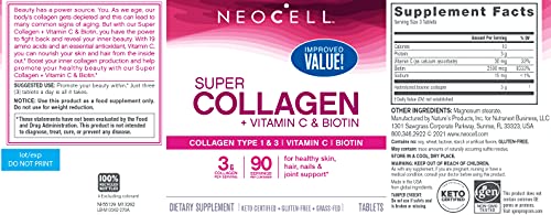 NeoCell Super Collagen With Vitamin C and Biotin, Skin, Hair and Nails Supplement, Includes Antioxidants, Tablet, 270 Count, 1 Bottle