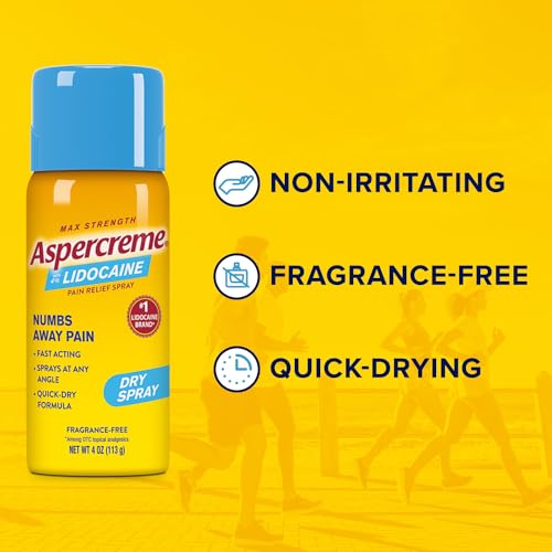 Aspercreme Max Strength Lidocaine Pain Relief Dry Spray 4 oz. Odor Free