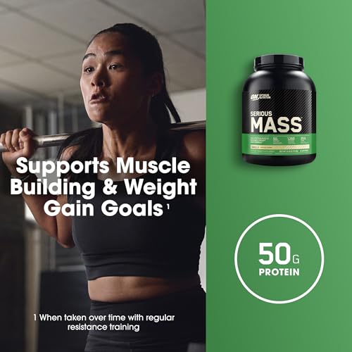 Optimum Nutrition Serious Mass, Weight Gainer Protein Powder, Mass Gainer, Vitamin C and Zinc for Immune Support, Creatine, Vanilla, 6 Pound (Packaging May Vary)