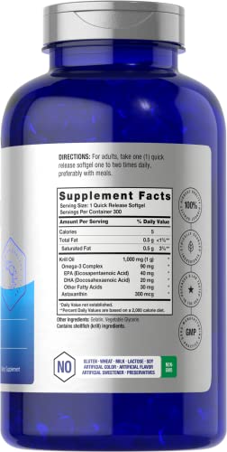 Horbaach Antarctic Krill Oil 1000mg | 300 Softgel Capsules | Omega 3, EPA, DHA Supplement | with Astaxanthin | Value Size | Non-GMO, Gluten Free