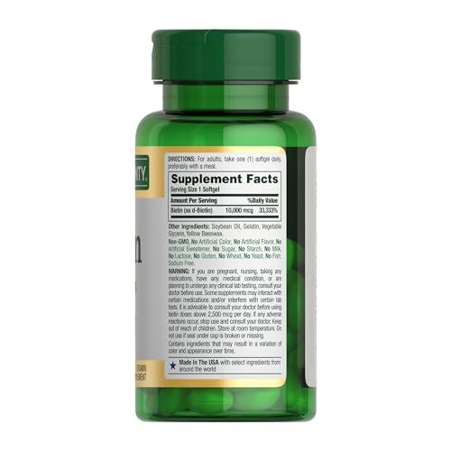 Nature's Bounty Biotin, Supports Healthy Hair, Skin and Nails, 10,000 mcg, Rapid Release Softgels, 120 Ct