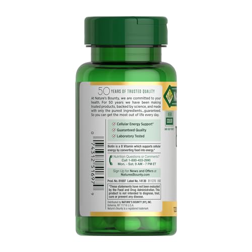 Nature's Bounty Biotin, Supports Healthy Hair, Skin and Nails, 10,000 mcg, Rapid Release Softgels, 120 Ct