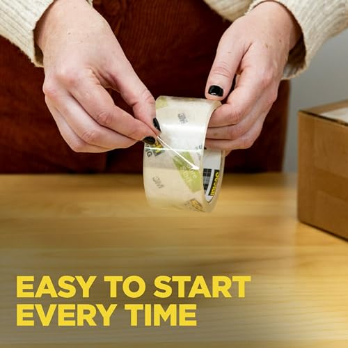 Scotch Sure Start Packing Tape, Clear, Quiet Unwind and Easy Start, Moving Supplies, 1.88 in. x 22.2 yd., 6 Tape Rolls with Dispensers