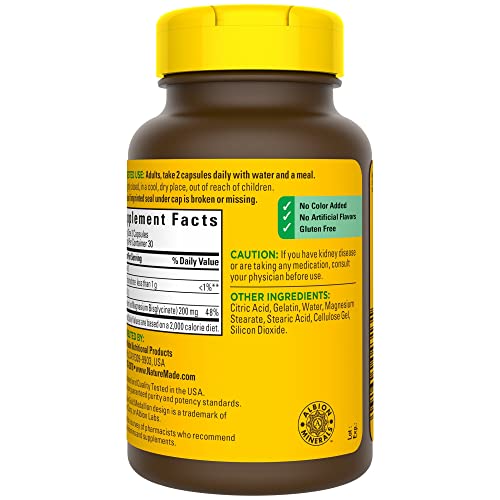 Nature Made Magnesium Glycinate 200 mg per serving, Magnesium Supplement for Muscle, Heart, Nerve and Bone Support, 60 Magnesium Bisglycinate Capsules, 30 Day Supply