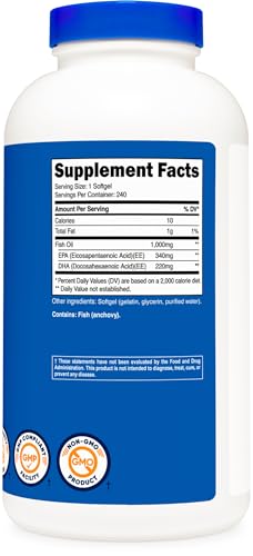 Nutricost Fish Oil Omega 3 Softgels with EPA & DHA (1000mg of Fish Oil, 560mg of Omega-3), 240 Softgels, Non-GMO, Gluten Free.