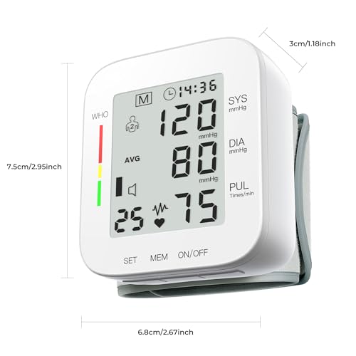 MMIZOO Wrist Blood Pressure Monitor Bp Monitor Large LCD Display Blood Pressure Machine Adjustable Wrist Cuff 5.31-7.68inch Automatic 99x2 Sets Memory with Carrying Case for Home Use (W1681)