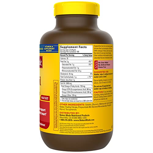Nature Made Burp Less Omega 3 Fish Oil Softgels - 1200 mg Omega 3 Supplement for Heart Health, 200 Softgels, 100 Day Supply