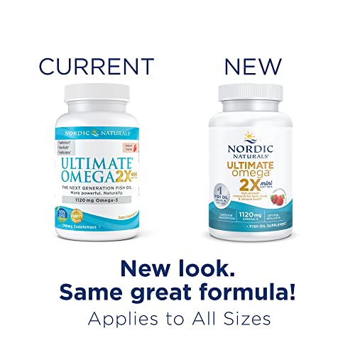 Nordic Naturals Ultimate Omega 2X Mini, Strawberry Flavor - 60 Mini Soft Gels - 1120 mg Omega-3 - High-Potency Omega-3 Fish Oil Supplement - EPA & DHA - Promotes Brain & Heart Health - 30 Servings