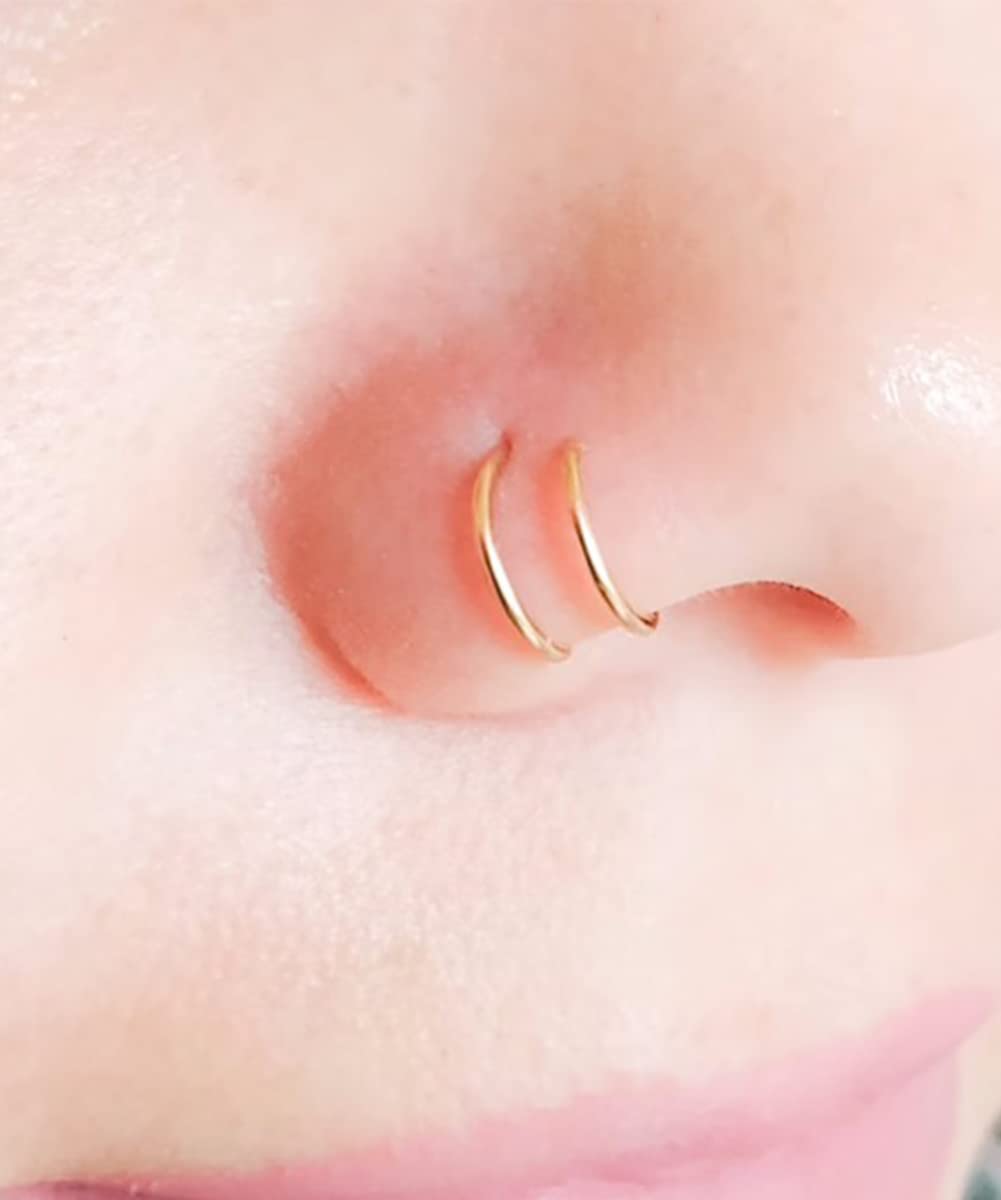 MODRSA Nose Rings Nose Piercings Nose Rings Hoops Nose Ring Surgical Steel Nose Ring 20g Nose Piercings Jewelry Double Hoop Nose Rings for Women Men Nose Hoops