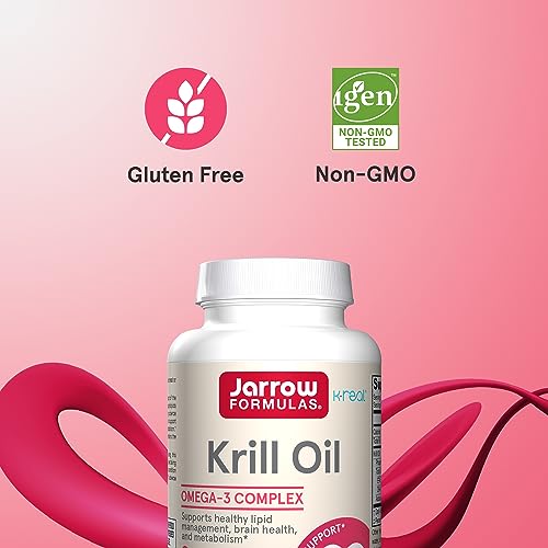 Jarrow Formulas Krill Oil - Phospholipid Omega-3 Complex with Astaxanthin - 120 Softgels - 60 Servings - Supports Lipid Management, Metabolism, Brain & Heart Health - EPA & DHA - Gluten Free - Non-GMO