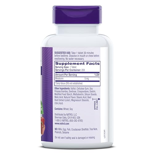 Natrol Sleep Melatonin 5mg Fast Dissolve Tablets, Nighttime Sleep Aid for Adults, 200 Strawberry-Flavored Melatonin Tablets, 200 Day Supply