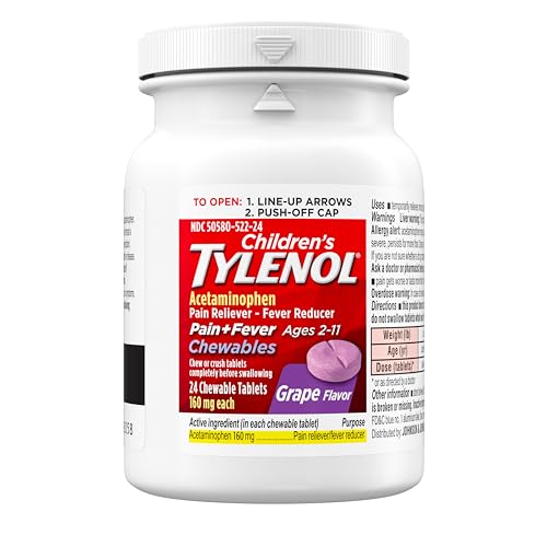 Tylenol Children's Chewables with 160 mg Acetaminophen, Pain Reliever & Fever Reducer for Kids' Cold + Flu Symptoms, Headache, Sore Throat & Toothache, Aspirin-Free, Grape Flavor, 24 ct