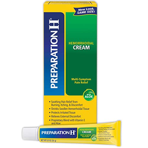 Preparation H Hemorrhoid Symptom Treatment Cream (0.9 Ounce Tube), Maximum Strength Multi-Symptom Pain Relief with Aloe