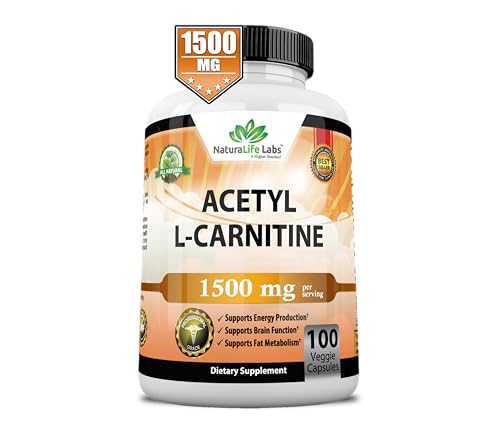 Acetyl L-Carnitine 1,500 mg High Potency Supports Natural Energy Production, Sports Nutrition, Supports Memory/Focus - 100 Veggie Capsules