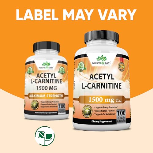Acetyl L-Carnitine 1,500 mg High Potency Supports Natural Energy Production, Sports Nutrition, Supports Memory/Focus - 100 Veggie Capsules