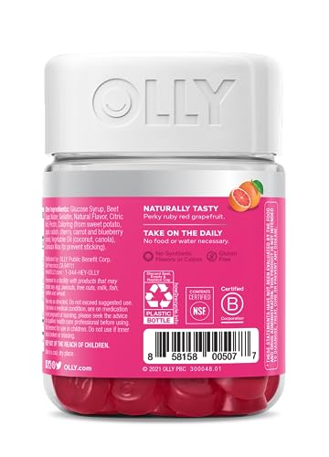 OLLY Undeniable Beauty Gummy, For Hair, Skin, Nails, Biotin, Vitamin C, Keratin, Chewable Supplement, Grapefruit, 30 Day Supply - 60 Count