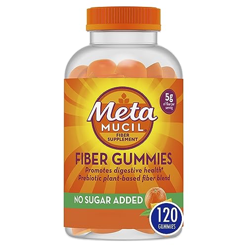 Metamucil Fiber Gummies for Adults, No Sugar Added Orange Flavor, 5g Prebiotic Plant Based Fiber Supplement Blend, 120 Count