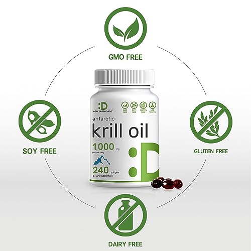 DEAL SUPPLEMENT Antarctic Krill Oil, 1,000mg Per Serving, 240* Softgels – Mercury Free, No Fishy Taste – Rich in Omega-3s, EPA, DHA, Astaxanthin, & Phospholipids – Non-GMO, No Gluten
