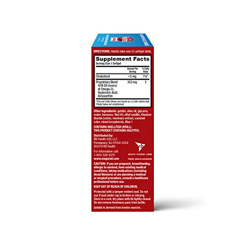 MegaRed Omega-3 Krill Oil and Joint Supplement Joint Care 60 softgels - EPA/DHA Fatty acids, Antioxidants, Hyaluronic Acid, No Fishy Burp Aftertaste as with Fish Oil