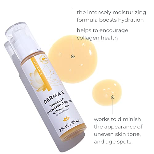 DERMA E Vitamin C Concentrated Serum with Hyaluronic Acid, Vitamin E & Aloe, All Natural, Antioxidant-Rich Concentrated Facial Serum – Firming and Brightening Vitamin C Face Serum, 2oz