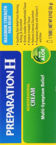 Preparation H Hemorrhoid Symptom Treatment Cream (0.9 Ounce Tube), Maximum Strength Multi-Symptom Pain Relief with Aloe