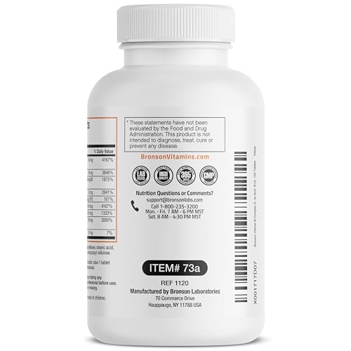 Bronson Super B Vitamin B Complex Sustained Slow Release (Vitamin B1, B2, B3, B6, B9 - Folic Acid, B12) Contains All B Vitamins 100 Tablets