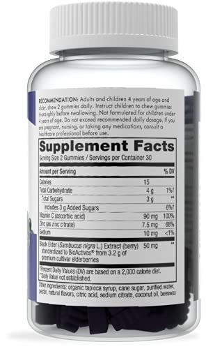 Nature’s Way Sambucus Elderberry Immune Gummies, Daily Immune Support for Kids and Adults*, with Vitamin C, Vitamin D3, Zinc, Gluten Free, Vegetarian, 60 Gummies (Packaging May Vary)