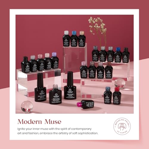 Beetles 23Pcs Gel Nail Polish Set with 3Pcs Base Matte and Glossy Top Coat,Nude Gray Pink Blue Glitter Gel Polish Kit Modern Muse Collection,Soak off Uv Gel for Girls Women