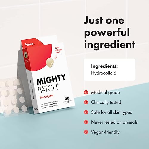 Mighty Patch Hero Cosmetics Original Patch - Hydrocolloid Acne Pimple Patch for Covering Zits and Blemishes, Spot Stickers for Face and Skin (36 Count)