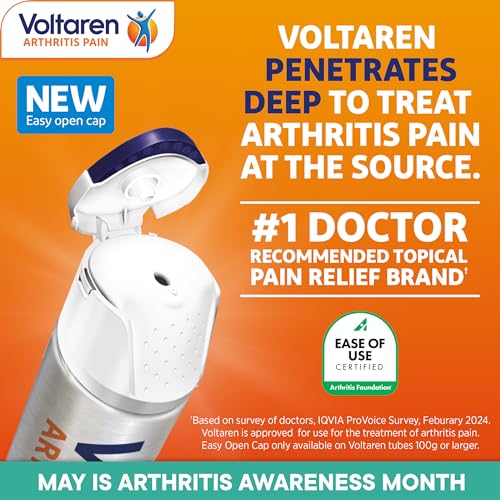 Voltaren Arthritis Pain Gel for Powerful Topical Arthritis Pain Relief - NEW Easy Open Cap - 100 g Tube And 20 g Travel Size Tube