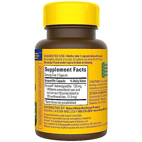 Nature Made Ashwagandha Capsules 125mg for Stress Support, 60 Capsules, 60 Day Supply