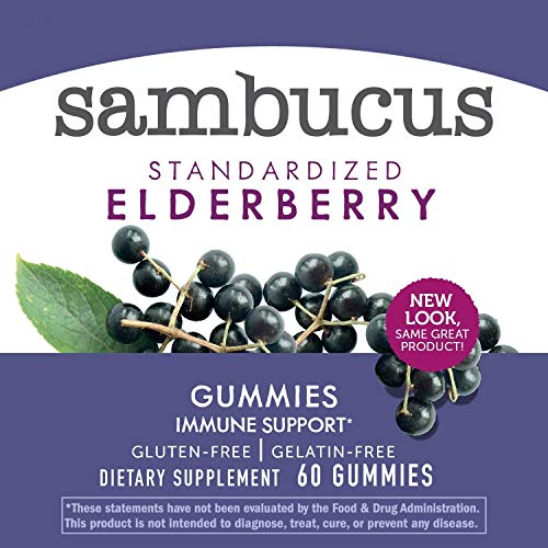Nature’s Way Sambucus Elderberry Immune Gummies, Daily Immune Support for Kids and Adults*, with Vitamin C, Vitamin D3, Zinc, Gluten Free, Vegetarian, 60 Gummies (Packaging May Vary)