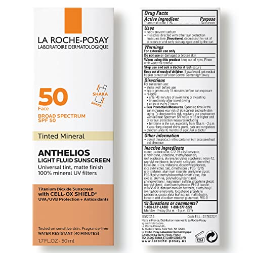 La Roche-Posay Anthelios Tinted Sunscreen SPF 50, Ultra-Light Fluid Broad Spectrum SPF 50, Face Sunscreen with Titanium Dioxide Mineral, Universal Tint, Oil-Free