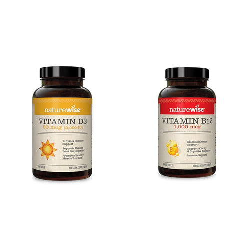 NatureWise Vitamin D3 2000iu 360 Count and Vitamin B12 1000mcg 60 Softgels for Energy, Immune Support and Healthy Muscle Function