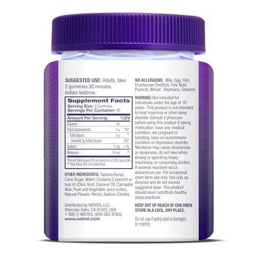 Natrol 10 mg Melatonin Gummies, Sleep Support for Adults, Melatonin Supplements for Sleeping, 90 Strawberry-Flavored Gummies, 45 Day Supply