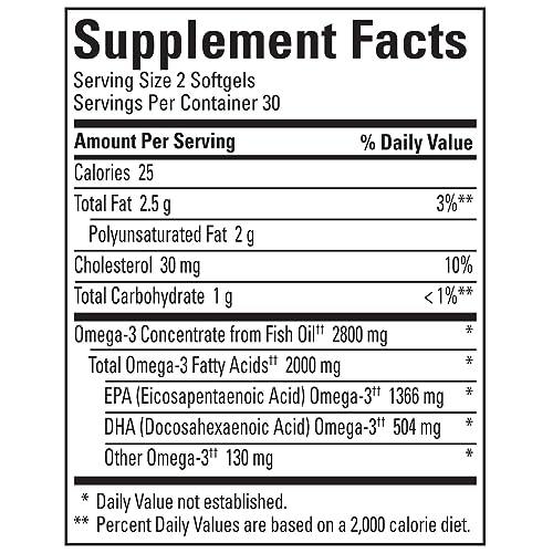 Nature Made Extra Strength Omega 3 Fish Oil Supplement, 2800 mg - 60 Softgels, 30 Day Supply