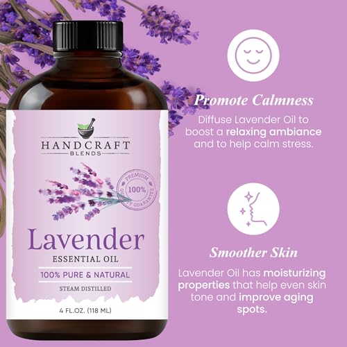 Handcraft Blends Lavender Essential Oil - Huge 4 Fl Oz - 100% Pure and Natural - Premium Grade with Glass Dropper