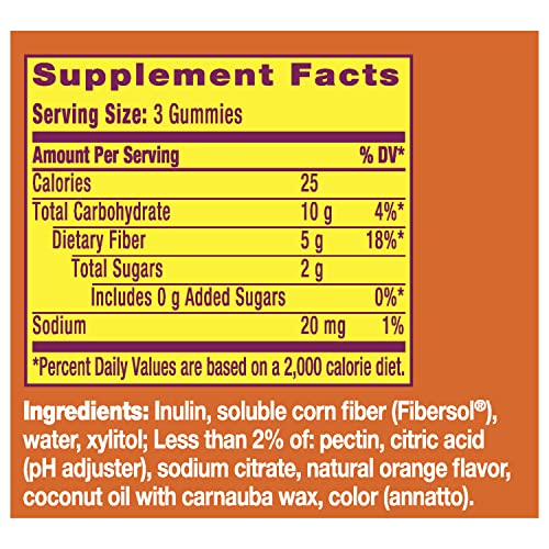 Metamucil Fiber Gummies for Adults, No Sugar Added Orange Flavor, 5g Prebiotic Plant Based Fiber Supplement Blend, 120 Count