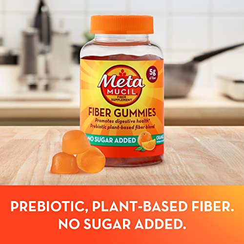 Metamucil Fiber Gummies for Adults, No Sugar Added Orange Flavor, 5g Prebiotic Plant Based Fiber Supplement Blend, 120 Count
