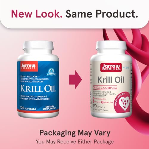 Jarrow Formulas Krill Oil - Phospholipid Omega-3 Complex with Astaxanthin - 120 Softgels - 60 Servings - Supports Lipid Management, Metabolism, Brain & Heart Health - EPA & DHA - Gluten Free - Non-GMO