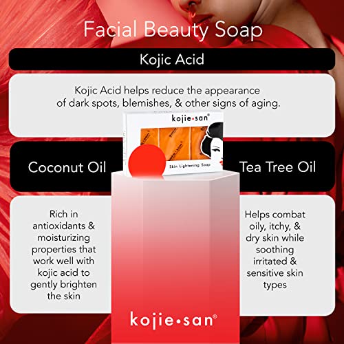 Kojie San Skin Brightening Soap – The Original Kojic Acid Soap that Reduces Dark Spots, Hyper-pigmentation, & other types of skin damage – 3 x 65g Bars