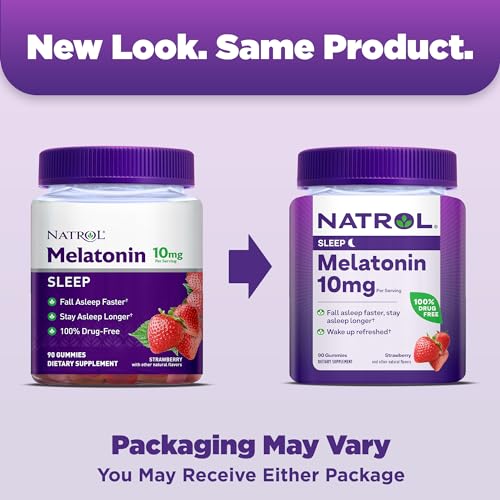 Natrol 10 mg Melatonin Gummies, Sleep Support for Adults, Melatonin Supplements for Sleeping, 90 Strawberry-Flavored Gummies, 45 Day Supply
