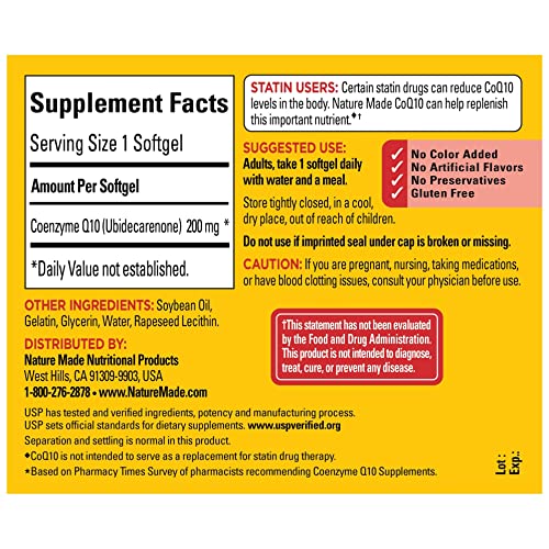 Nature Made CoQ10 200mg, Dietary Supplement for Heart Health Support, 105 Softgels, 105 Day Supply