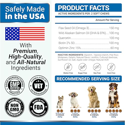 Omega 3 Fish Oil for Dogs - 170 Chews - Skin and Coat Supplement - Omega 3 for Dogs - Dry & Itchy Skin Relief Treatment - Allergy Support - Dog Anti Shedding Treats - Shiny Coats - EPA & DHA - Salmon