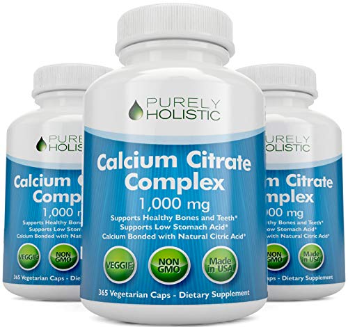 Calcium Citrate 1000mg - 365 Vegan Capsules not Tablets with Added Parsley, Dandelion and Watercress - Without Vitamin D - Made in The USA by Purely Holistic