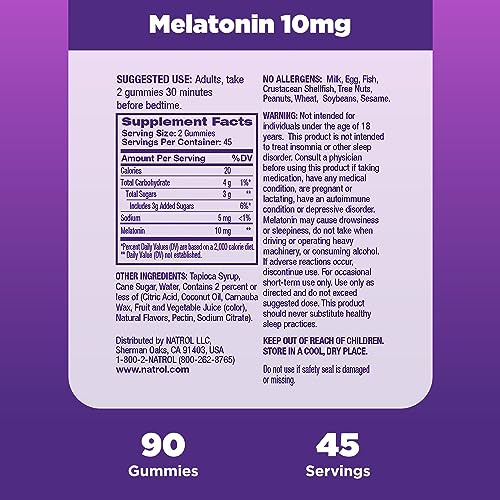 Natrol 10 mg Melatonin Gummies, Sleep Support for Adults, Melatonin Supplements for Sleeping, 90 Strawberry-Flavored Gummies, 45 Day Supply
