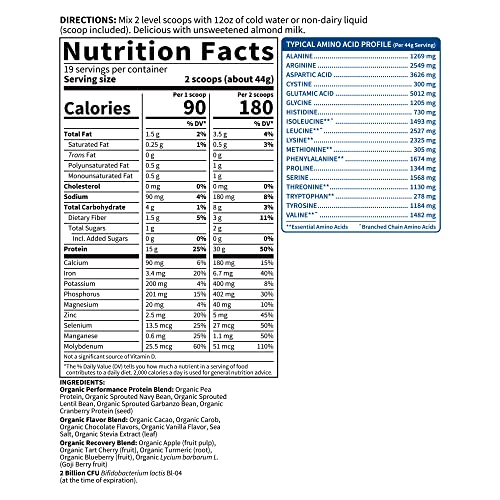Organic Vegan Sport Protein Powder, Chocolate - Probiotics, BCAAs, 30g Plant Protein for Premium Post Workout Recovery, NSF Certified, Keto, Gluten & Dairy Free, Non GMO, Garden of Life - 19 Servings