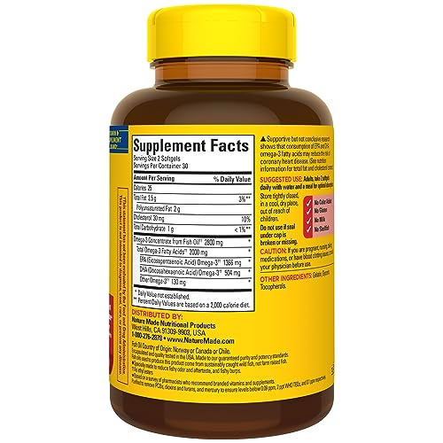 Nature Made Extra Strength Omega 3 Fish Oil Supplement, 2800 mg - 60 Softgels, 30 Day Supply